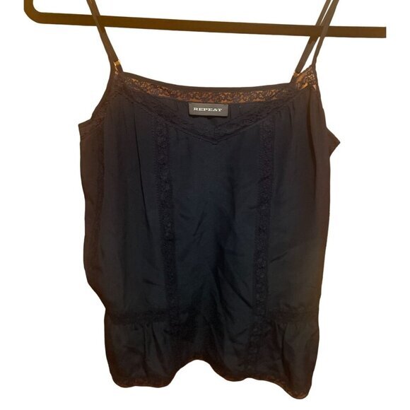 Repeat Women's Black 100% Silk Camisole With Lace Trim Size 38‎ - Picture 1 of 5
